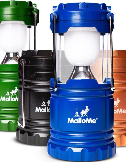 MalloMe Camping Lantern Multicolor 4 Pack Lanterns for Power Outages, Camping Lights for Tent Hanging, Camp Light Tent Lamp Emergency Battery Powered LED Lantern (Rechargeable Batteries Not Included)